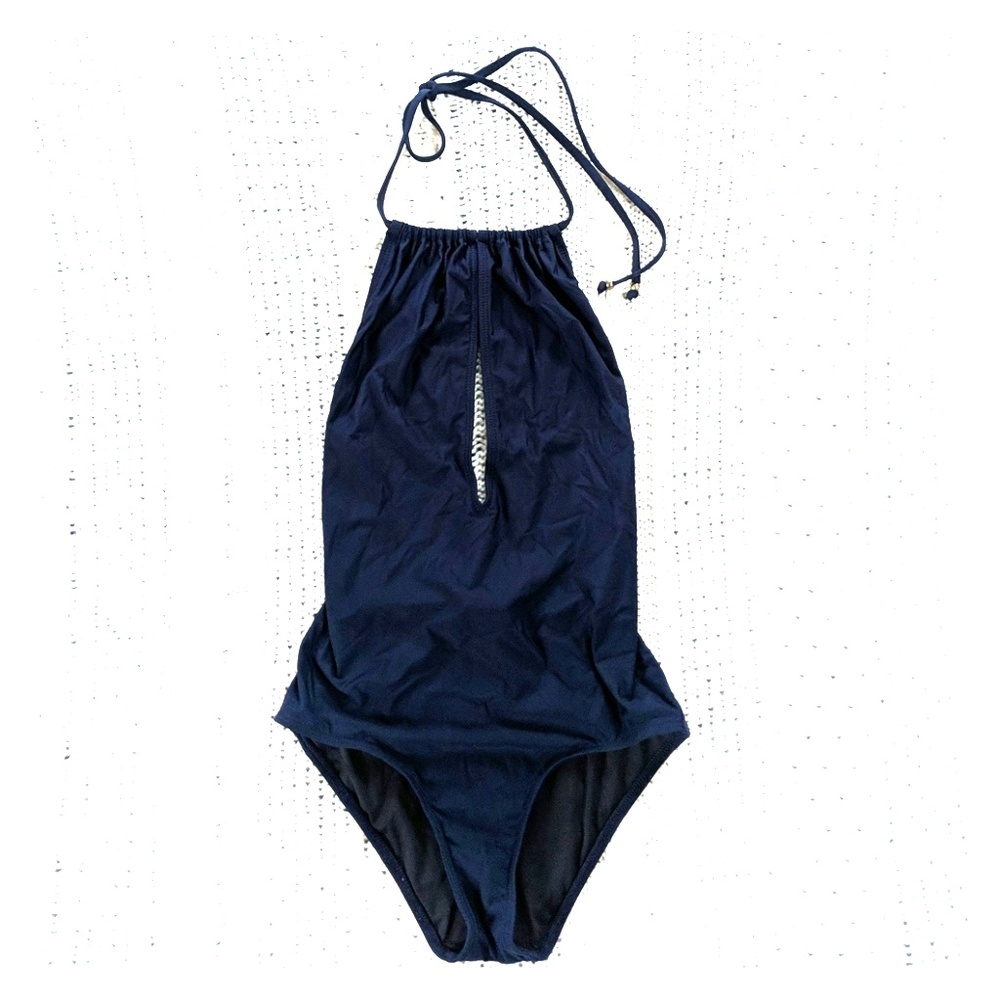 J Crew swimsuit navy plunge backless halter 4